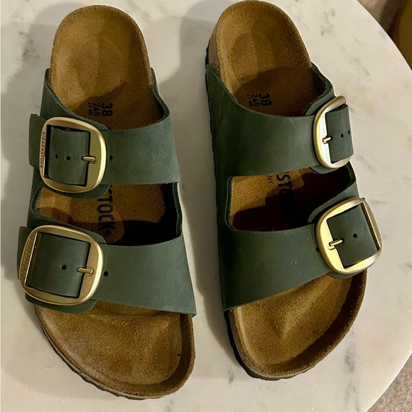 Birkenstock Arizona Big Buckle Nubuck Leather Sandals in Thyme - Picture 3 of 4